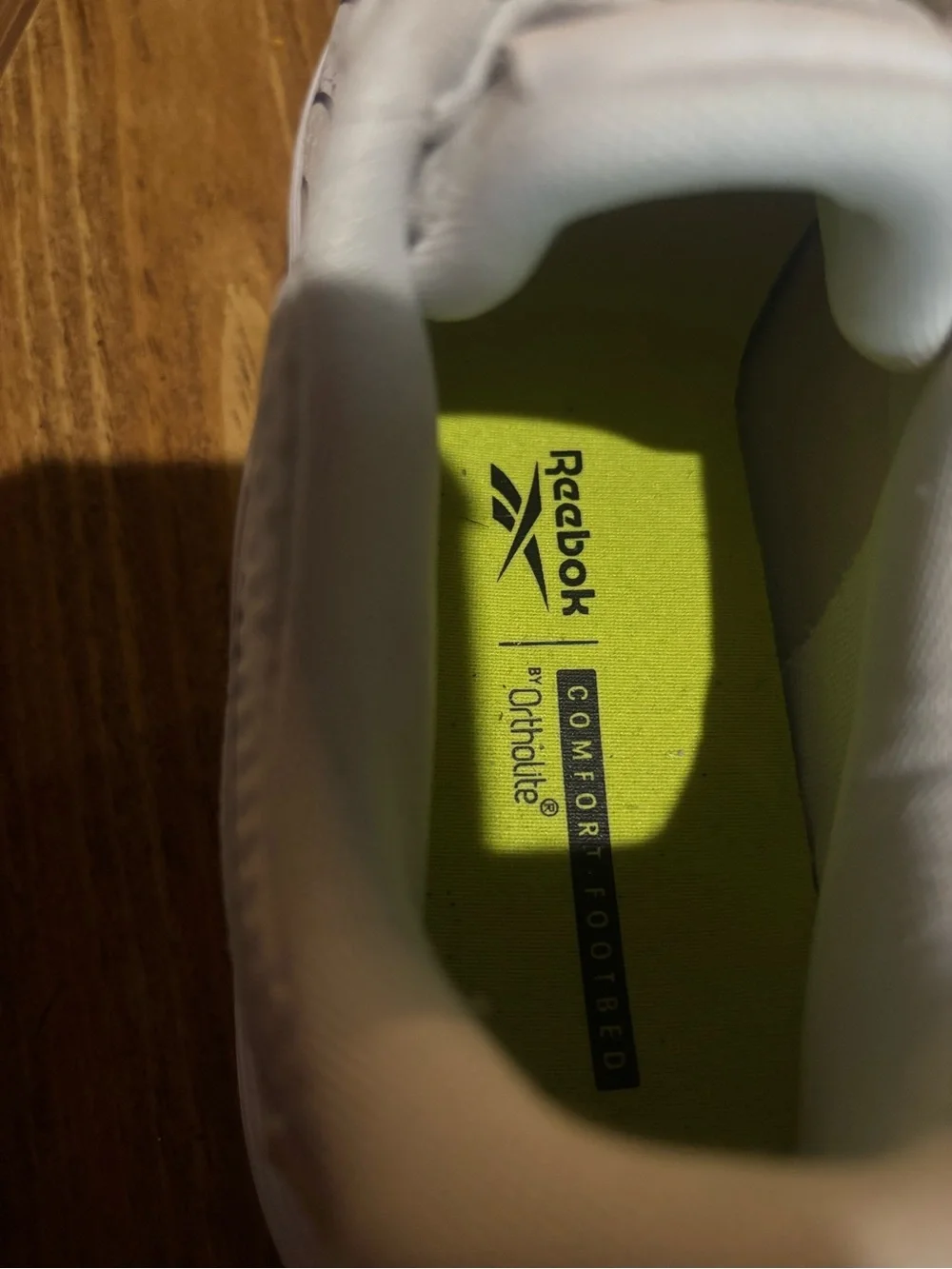 Reebok White Low-Top Shoe with Lime Green Insole